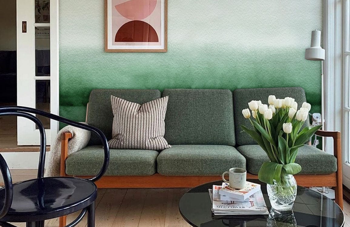 watercolor ombre green wall mural living room decor