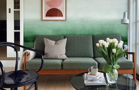 watercolor ombre green wall mural living room decor