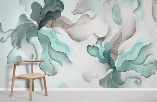 Abstract Teal Watercolor Floral Mural Wallpaper