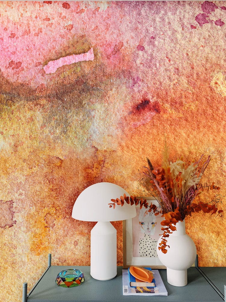 watercolor ombre stain wall mural art design for room