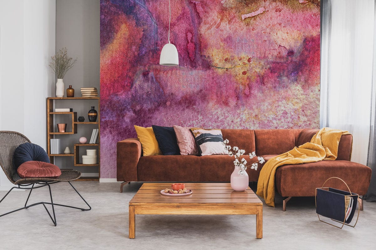 watercolor juice wallpaper mural living room decor idea
