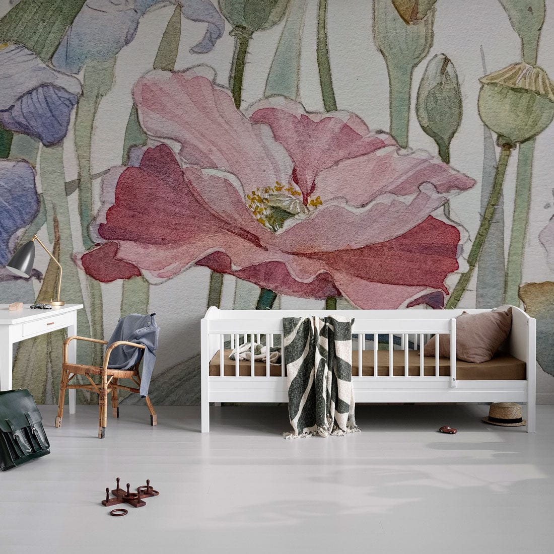 watercolor lotus flower wall mural for nursery