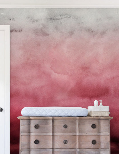 watercolor ombre pink wall mural hallway art design