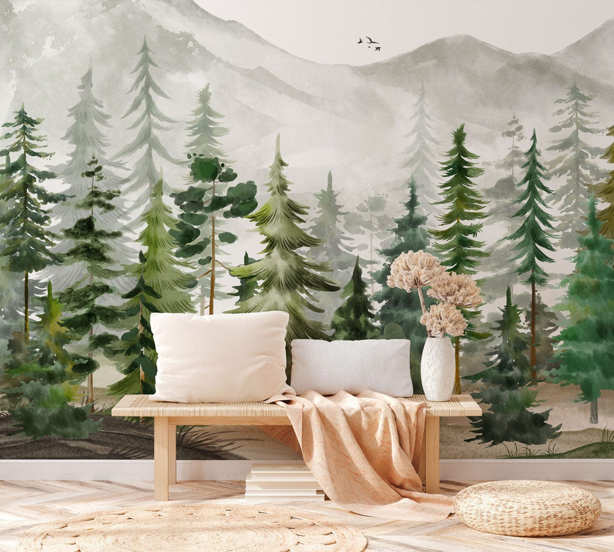Misty Forest Scene Nature Wall Mural Wallpaper | Ever Wallpaper ...