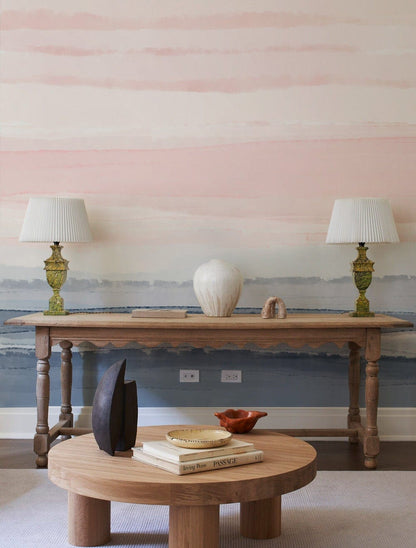 Abstract Watercolor Pink Blue Wallpaper Mural in living room