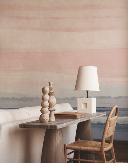 Abstract Watercolor Pink Blue Wallpaper Mural in living room