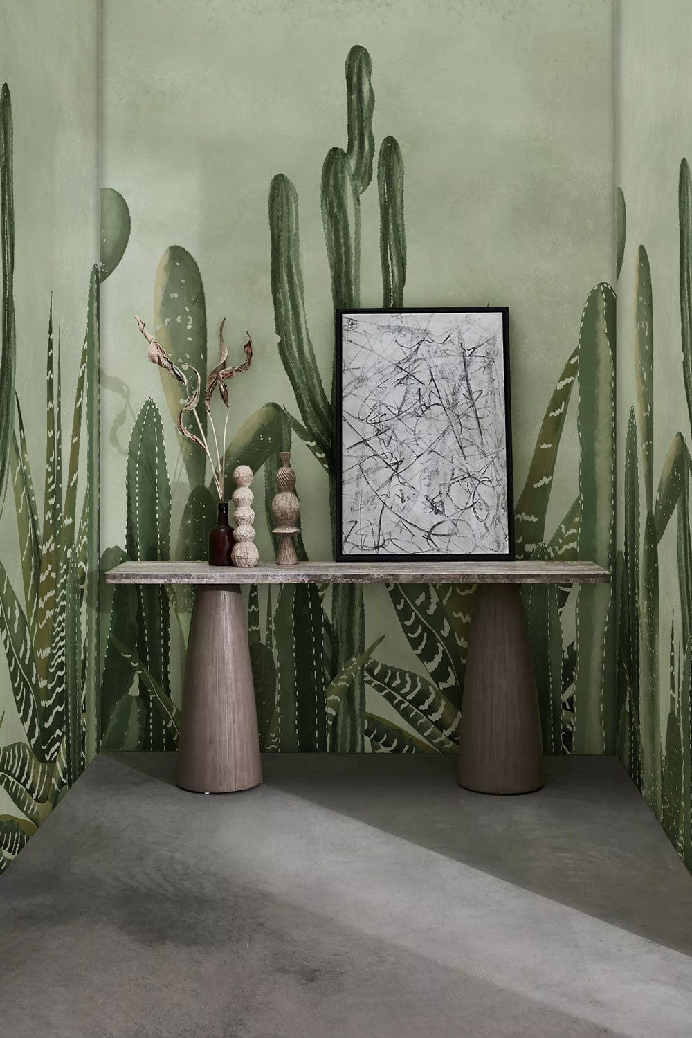 Wallcovering Featuring a Watercolor Cactus Mural, Ideal for Use in the Decoration of Hallways