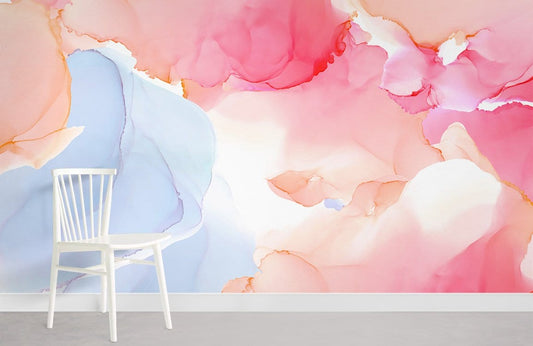 Abstract Watercolor Pink Blue Mural Wallpaper