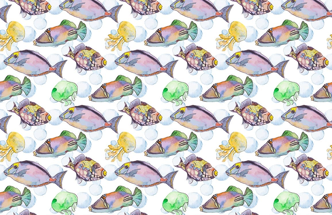 colorful bubble fish wallpaper mural for room