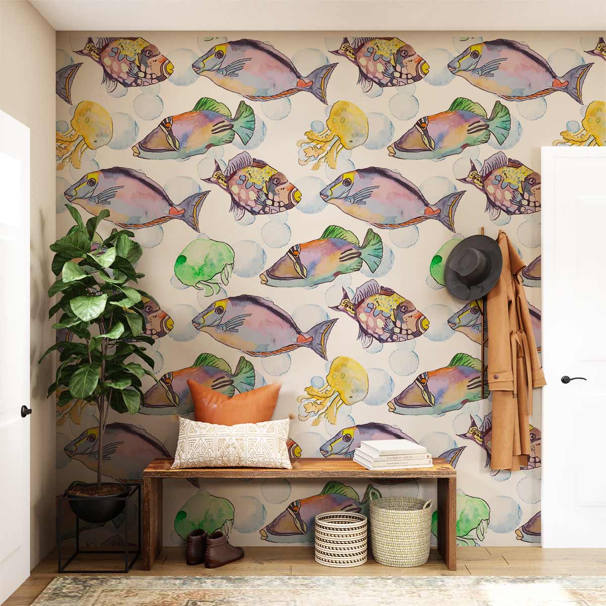 remarkable fish pattern wallpaper art