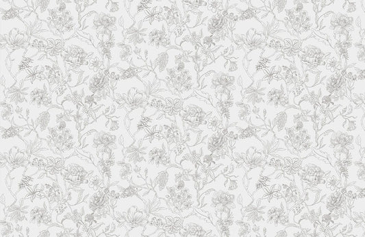 Elegant Grey Botanical Illustration Mural Wallpaper