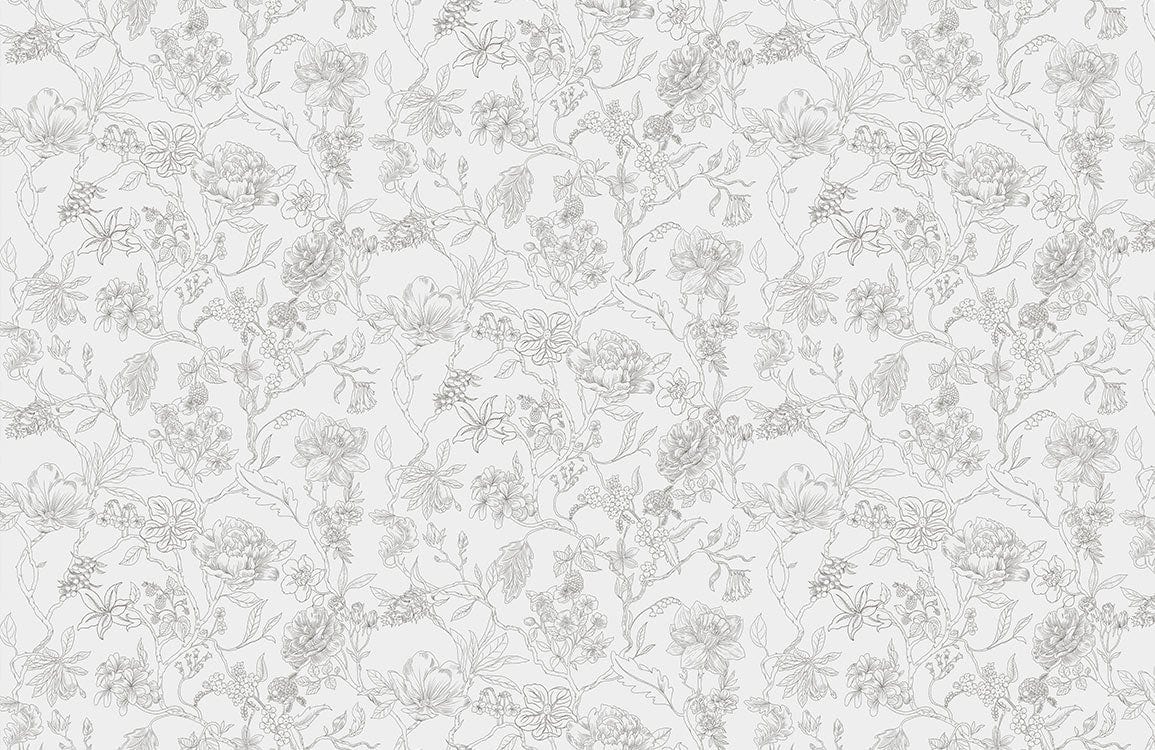 Elegant Grey Botanical Illustration Mural Wallpaper