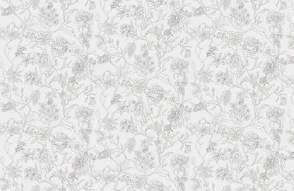 Elegant Grey Botanical Illustration Mural Wallpaper