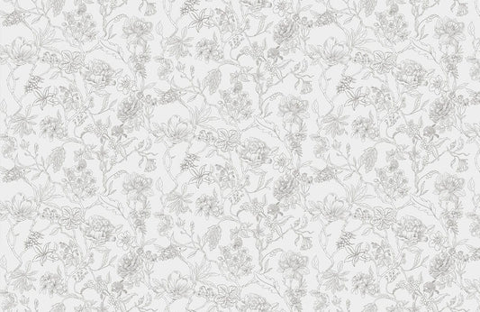 Elegant Grey Botanical Illustration Mural Wallpaper