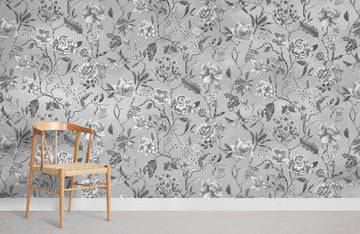 Elegant Grey Floral Mural Wallpaper