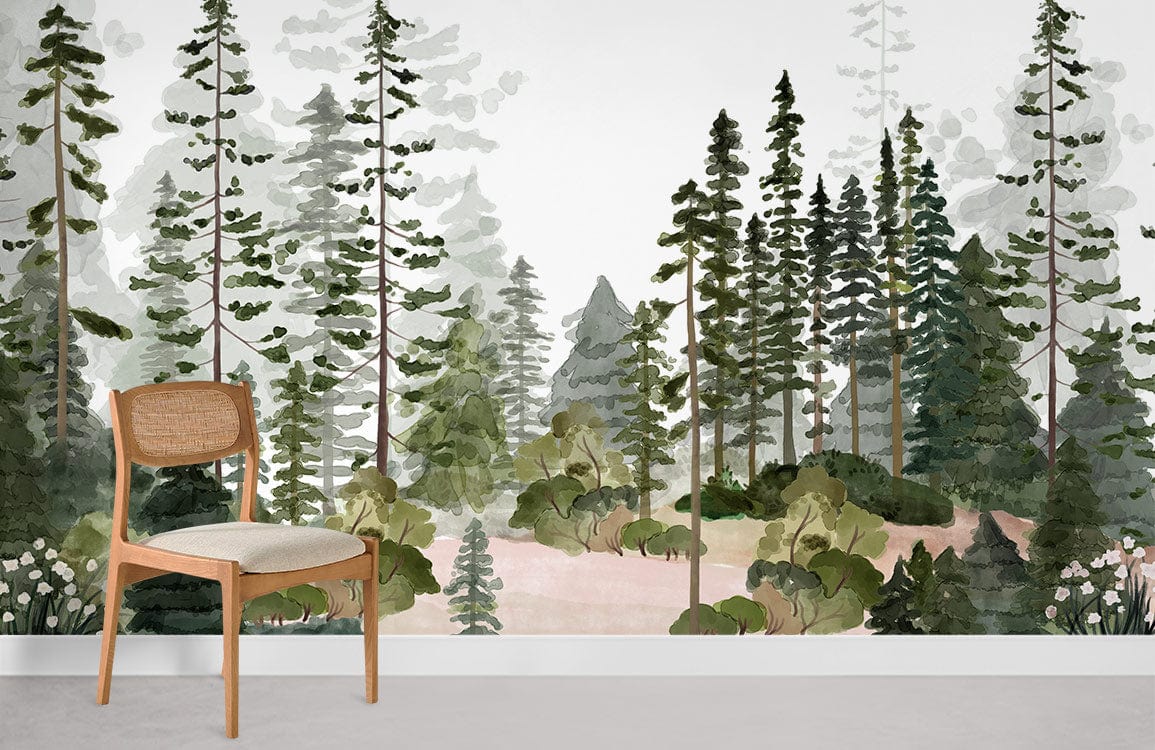 Mural Wallpaper of a Watercolor Forest to Adorn Your Home