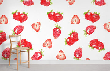 Red Whimsical Strawberry Pattern Mural Wallpaper
