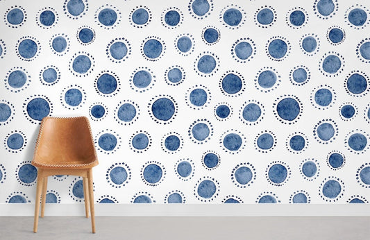 Indigo Polka Dot Pattern Mural For Room