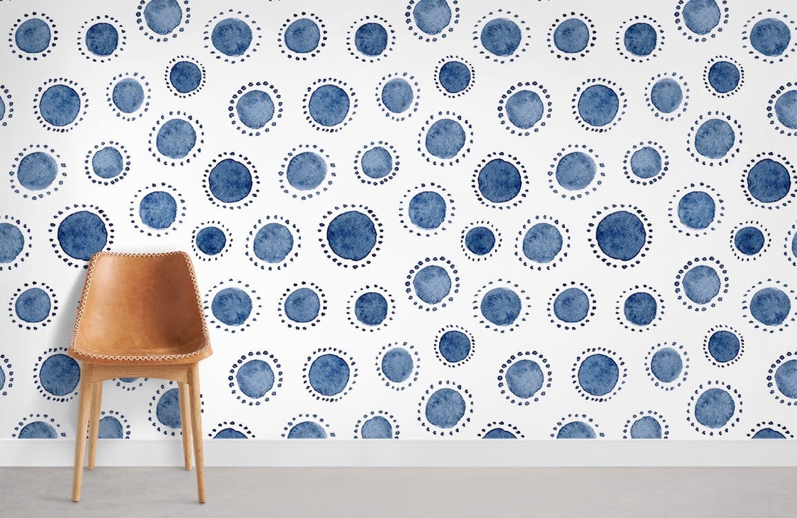 Indigo Polka Dot Pattern Mural For Room