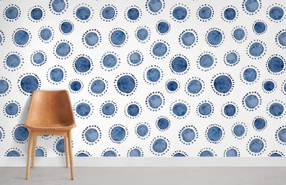 Indigo Polka Dot Pattern Mural For Room