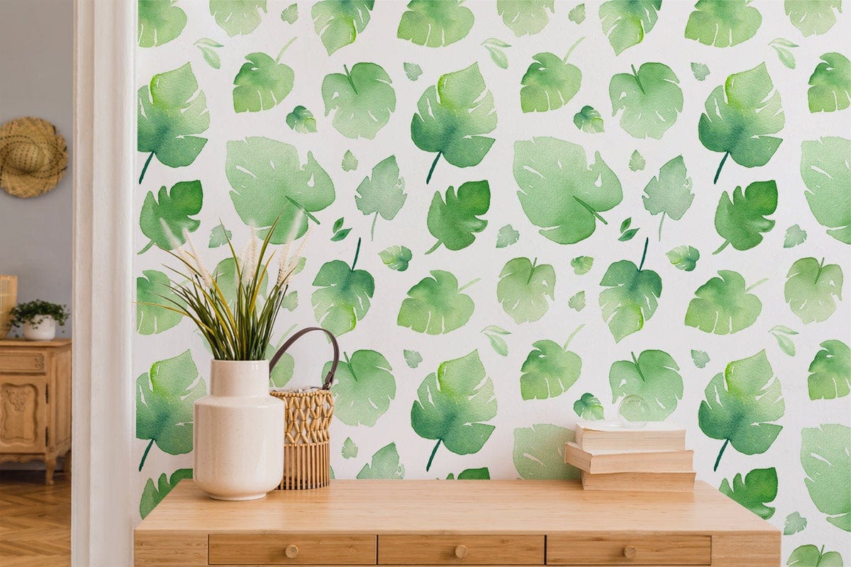 Watercolor Leaf Plant Pattern Custom Wallpaper