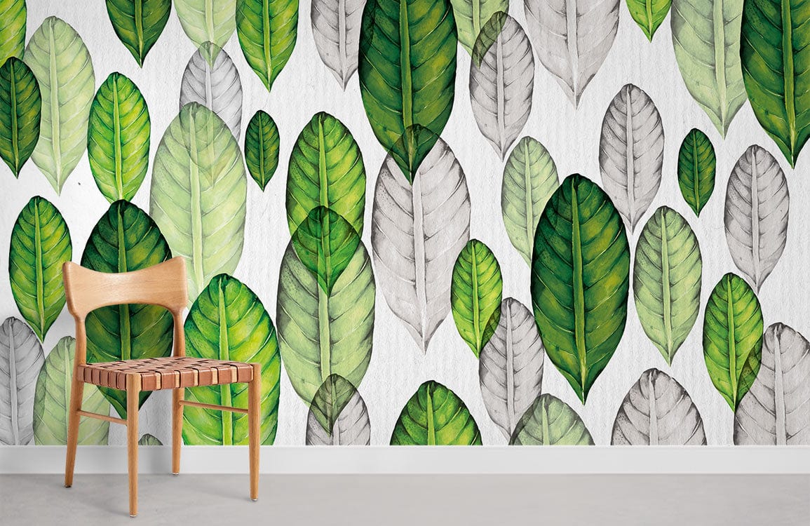 Green Watercolor Leaves Wallpaper Room Decoration Idea