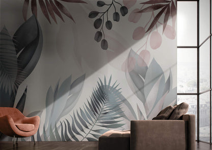 Art Watercolor Leaves Wallpaper Mural Interior Decor Idea