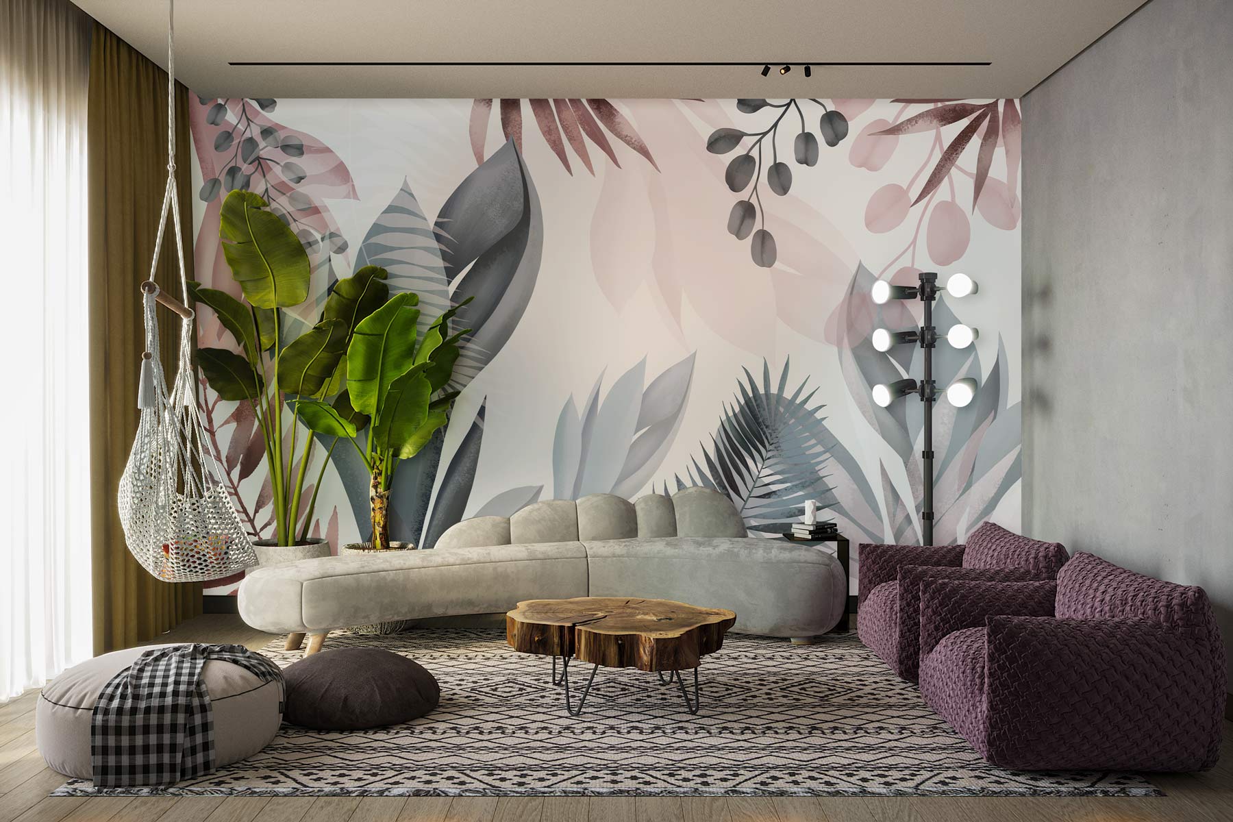 Art Watercolor Leaves Wallpaper Mural Home Design