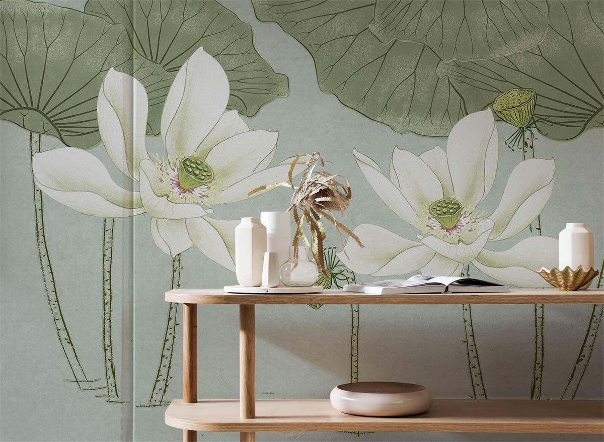 White Watercolor Lotus Aesthetic Wallpaper