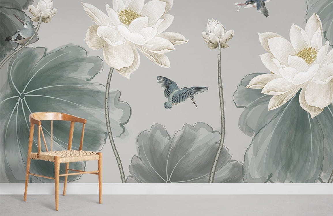 Birds & Lotus Flower Wall Murals Room