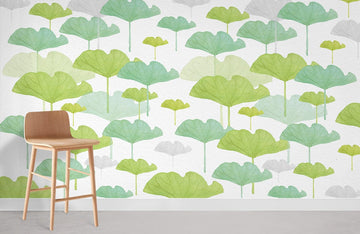 Serene Green Botanical Leaf Mural Wallpaper