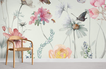 Verspielt Botanischer Schmetterling Blumen Wandtapete