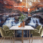 waterfall & maple leaves wall mural dining room decoration