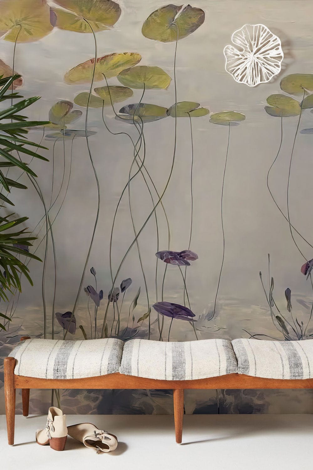 Decorative Wallpaper Mural with Water Lilies in a Pool for the Hallway