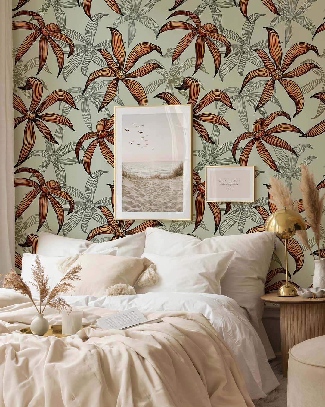 custom waving flowers wallpaper mural for bedroom