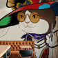 Wallpaper mural featuring a chic cat dressed for the occasion, perfect for use in restaurants.
