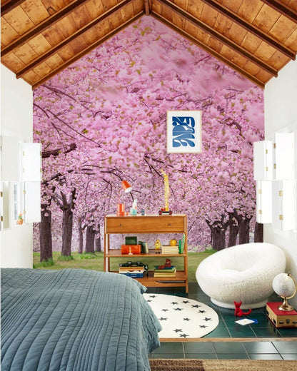 blooming sakura trees beautified the path floral wall mural art