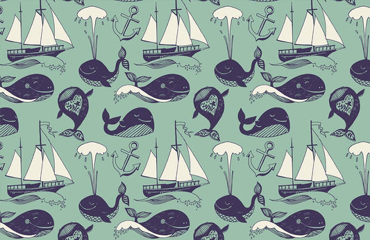 Whale and Navigation Ocean Animal Custom Wallpaper Art Design
