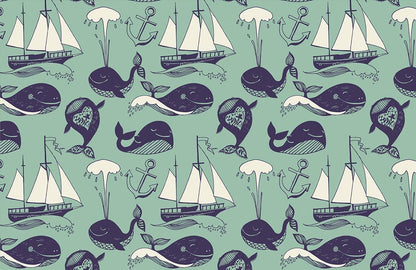 Whale and Navigation Ocean Animal Custom Wallpaper Art Design