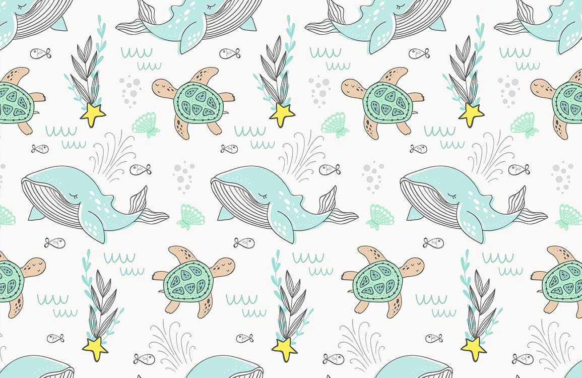 Whale and Turtle Ocean Animal Custom Wallpaper Art Design