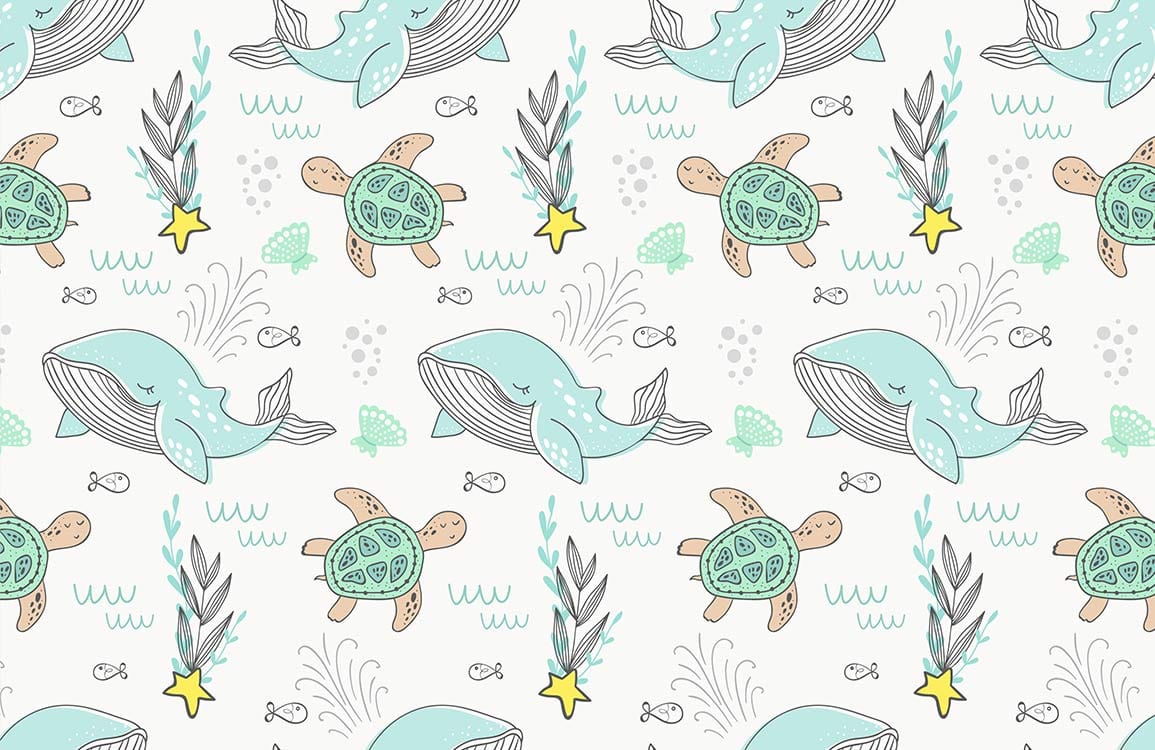 Whimsical Ocean Creatures Kids Wallpaper Mural