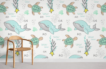 Whimsical Ocean Creatures Kids Wallpaper Mural