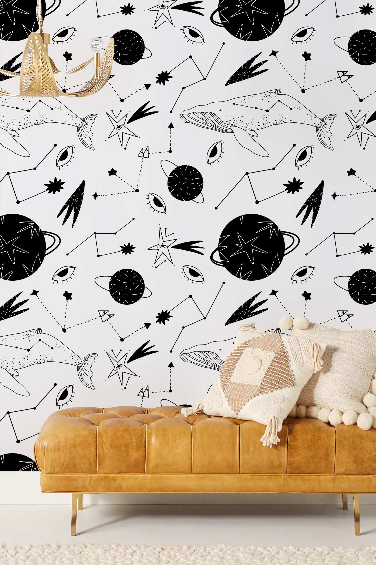 Whale and planets Animal Mural Wallpaper for living Room