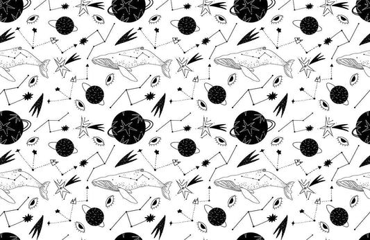 Whale and planets Animal Mural Wallpaper