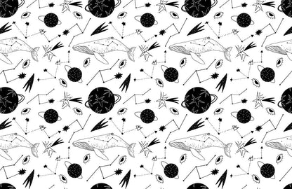 Whale and planets Animal Mural Wallpaper
