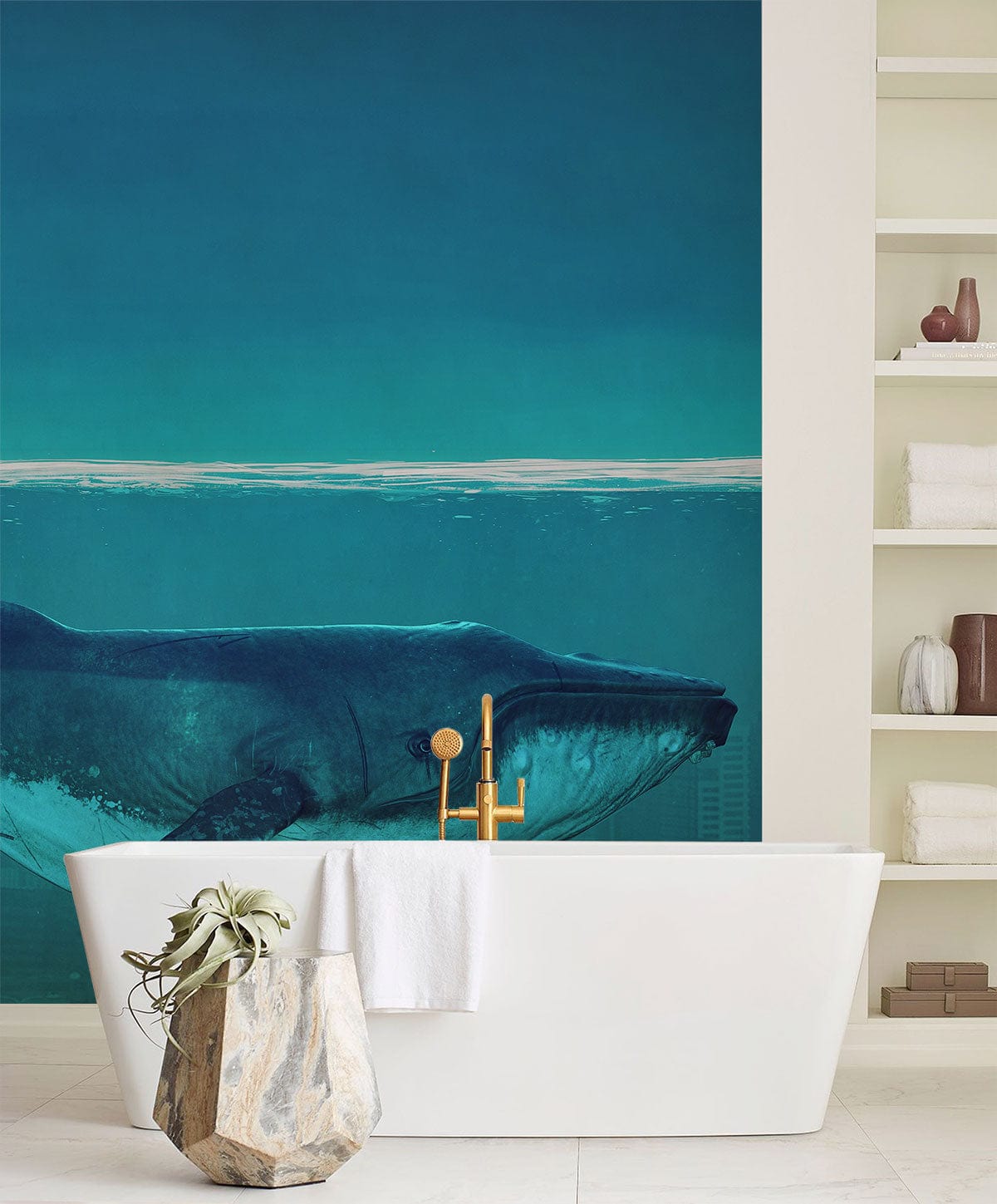 Whale in Ocean City Wallpaper Decoration