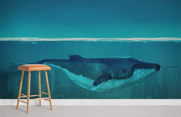 Underwater Cityscape Whale Mural Wallpaper