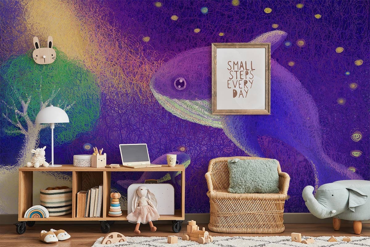 Purple Animal Wallpaper Mural For Kid's Room Decor