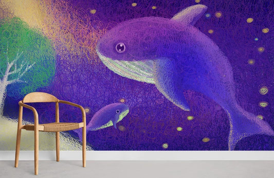 Whale's Purple World Wallpaper Room Decoration Idea