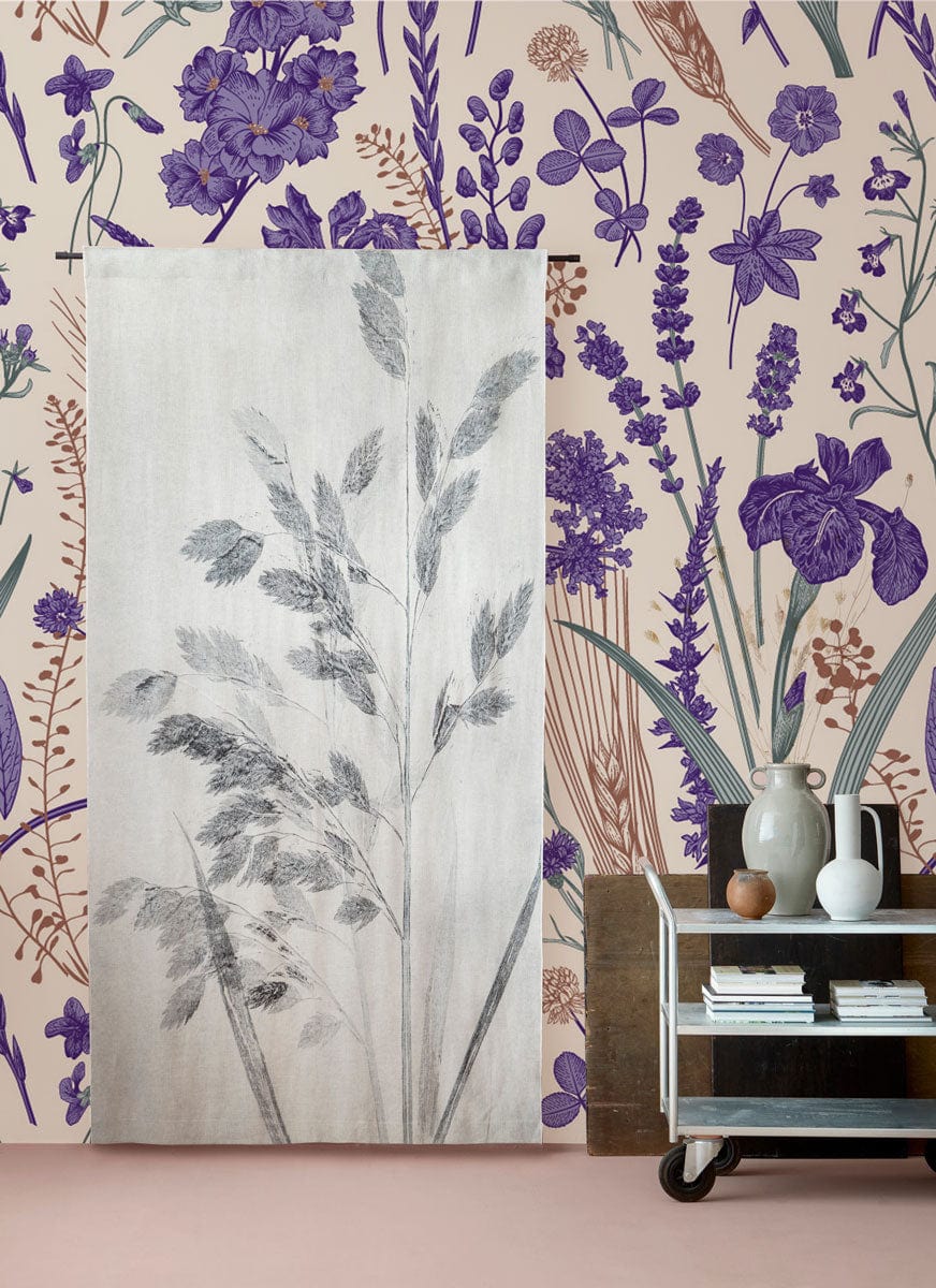 Home Decoration Featuring a Wheat and Lavender Wallpaper Mural